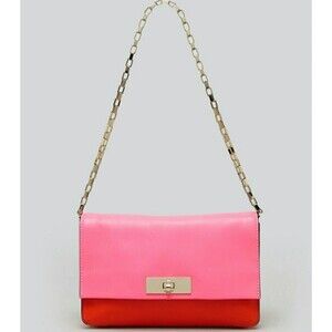 Kate Spade Lincoln Square Garrett Leather Shoulder Bag Color Block Pink Orange